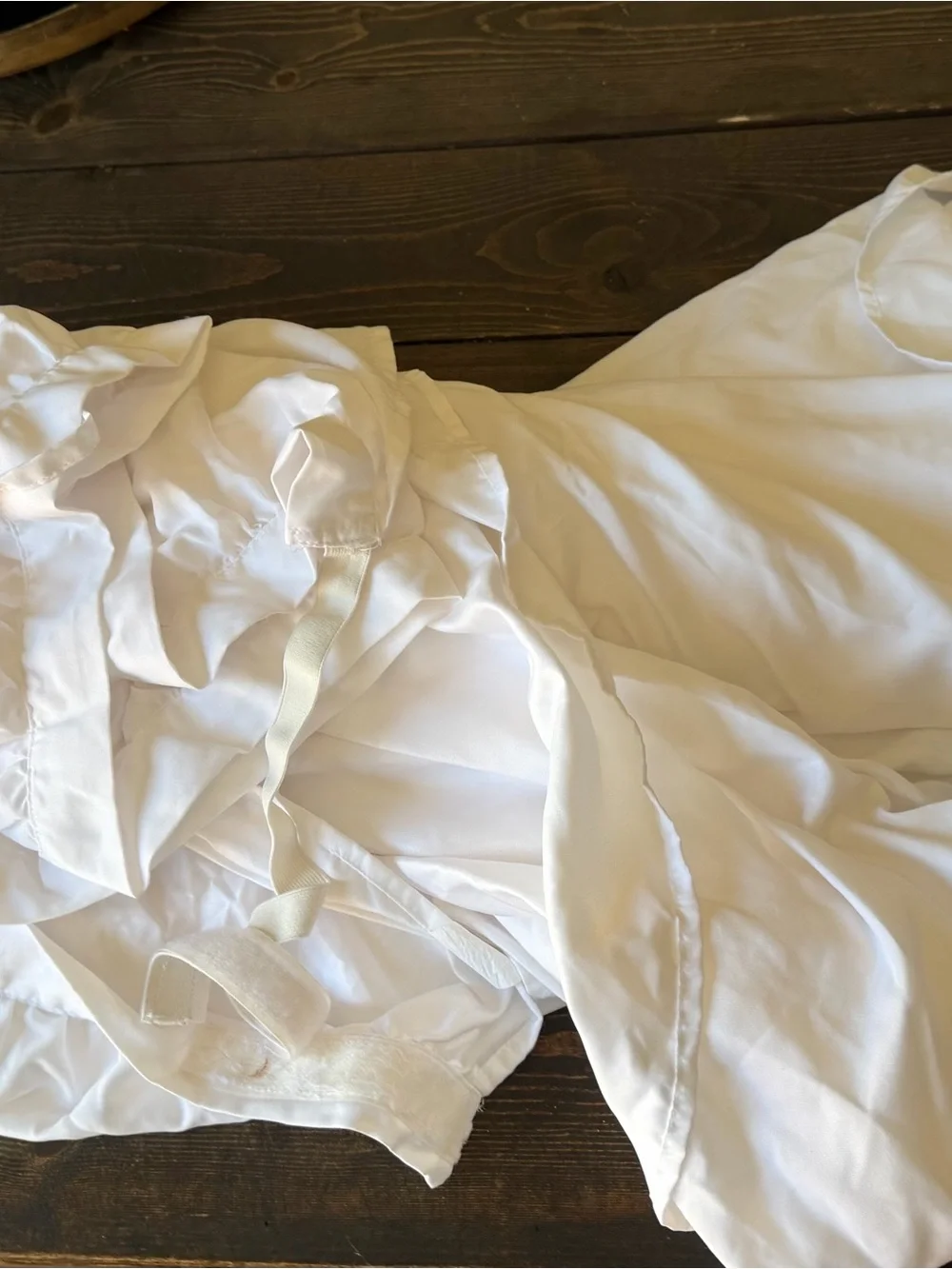 White Fitted Bed Skirt with Elastic Straps